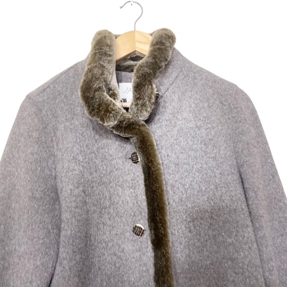 J. Jill Wool Blend Faux Fur Trim Coat Gray Button Front Women S - Picture 7 of 7